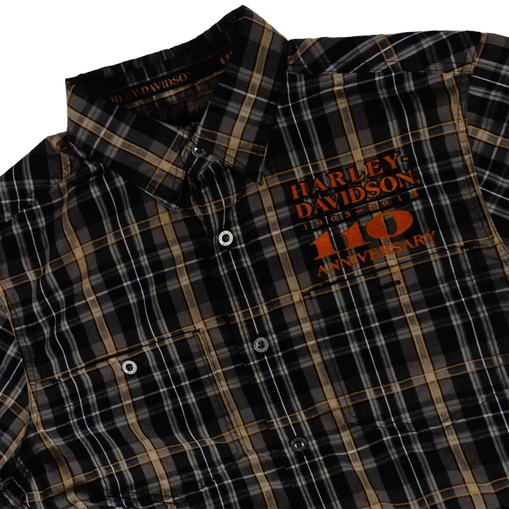 Harley Davidson Embroidered 110 Anniversary Plaid Button Up Shirt Men's Medium